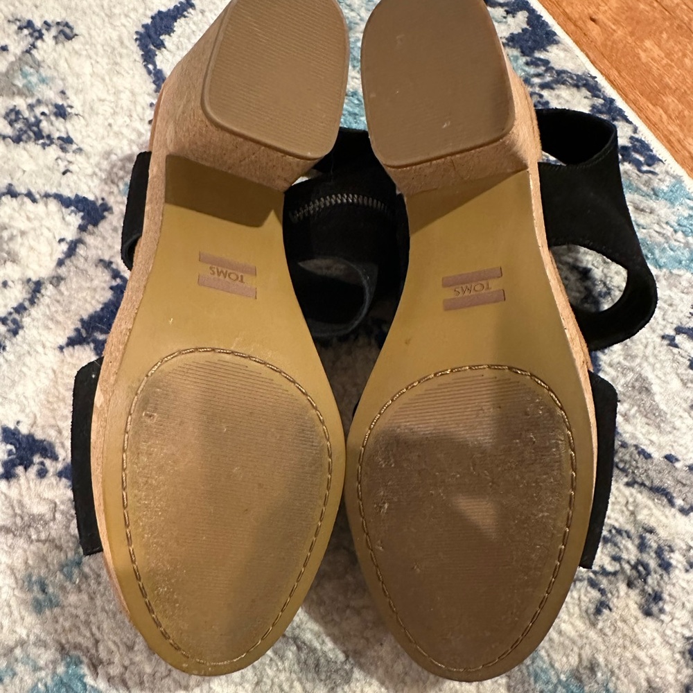 TOMS Majorca Black Suede Platform Cork Sandals - Picture 9 of 13